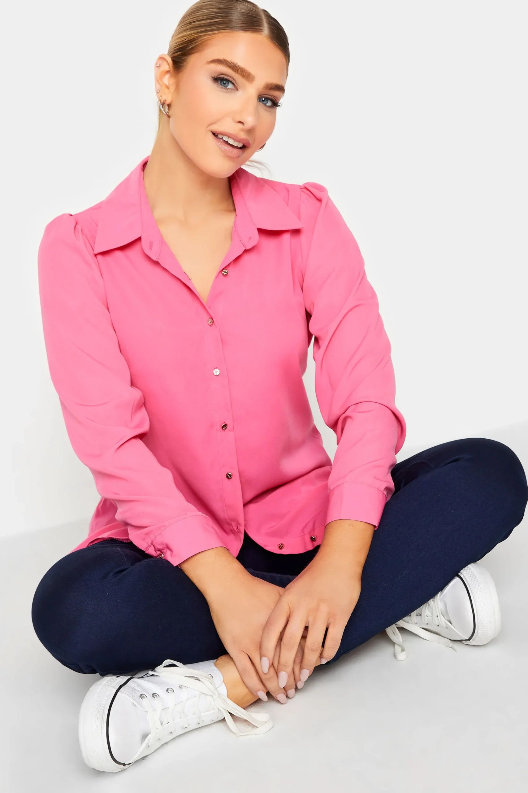 M&Co Womens Hot Pink Tie Waist Tunic Shirt>Women Shirts