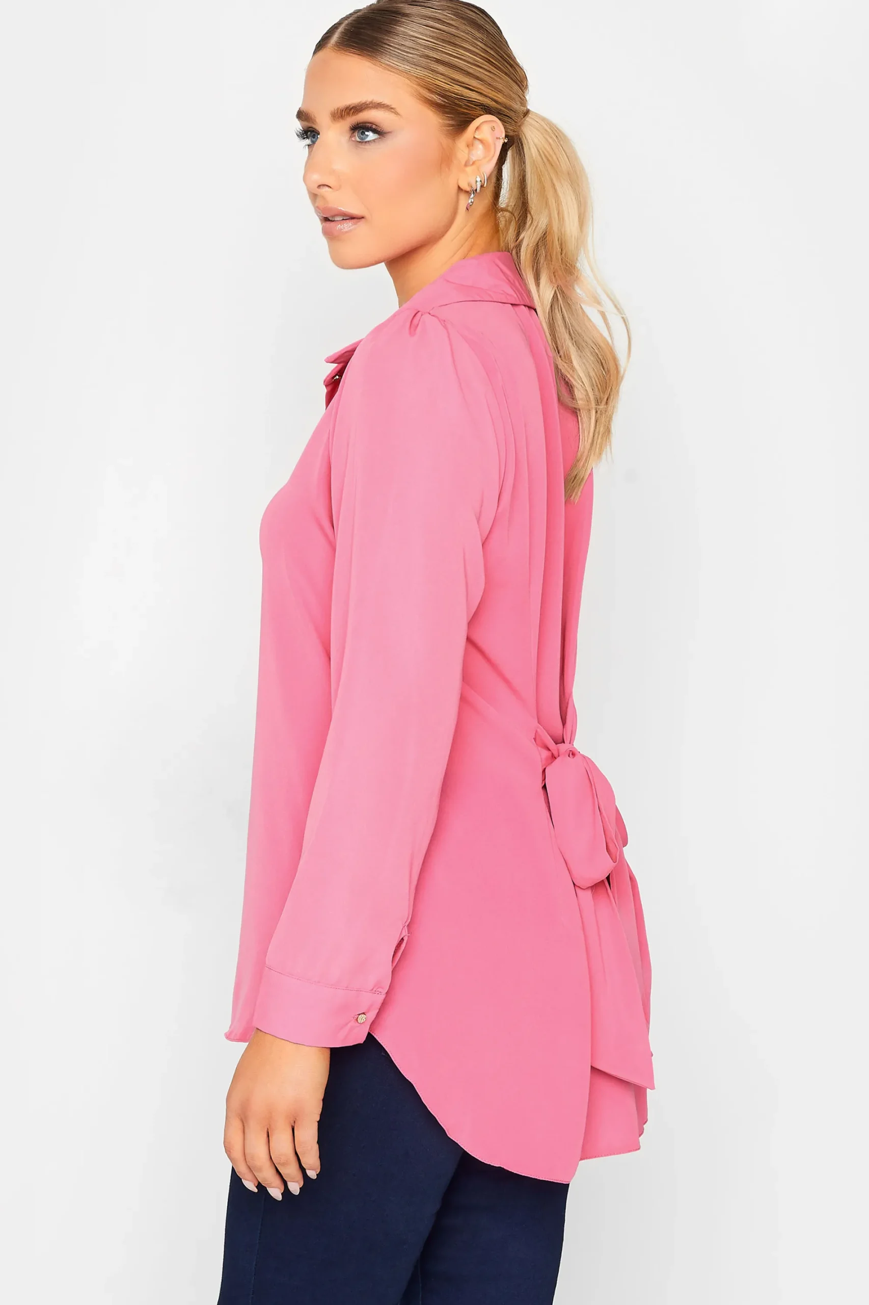 M&Co Womens Hot Pink Tie Waist Tunic Shirt>Women Shirts