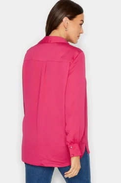 M&Co Womens Hot Pink V-Neck Collared Blouse><noscript><img width=