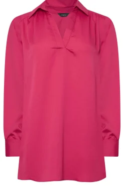 M&Co Womens Hot Pink V-Neck Collared Blouse><noscript><img width=
