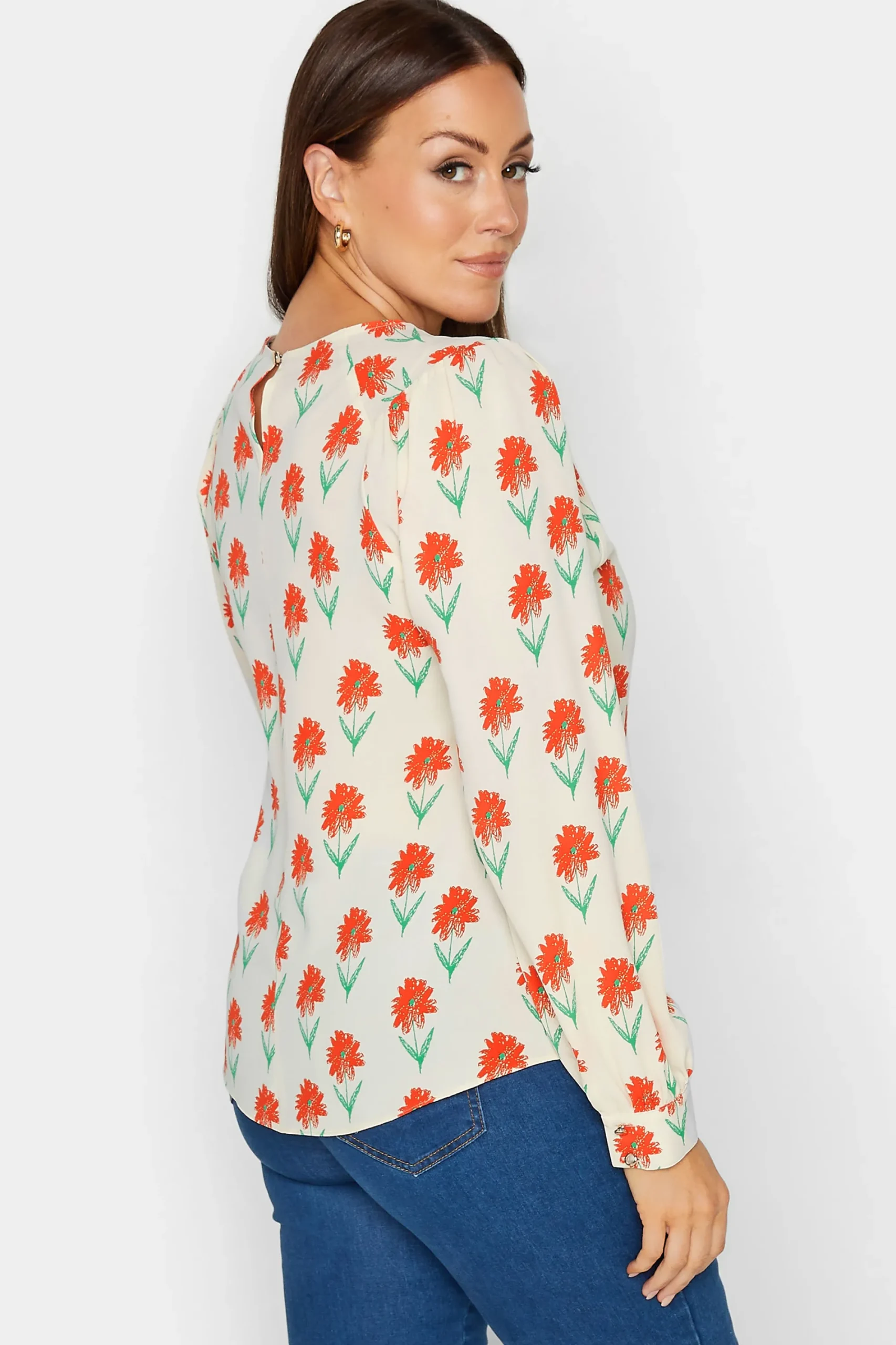 M&Co Womens Ivory White Floral Print Long Sleeve Blouse>Women Shirts