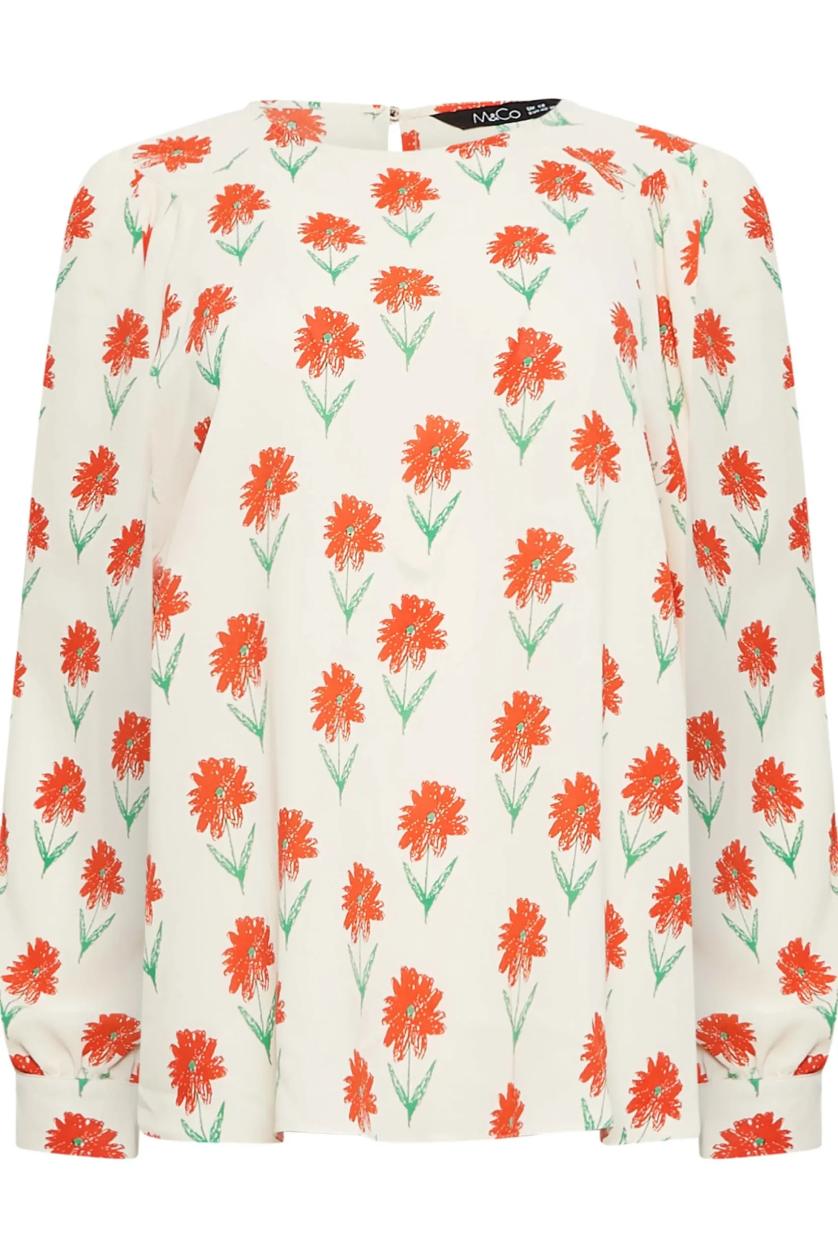 M&Co Womens Ivory White Floral Print Long Sleeve Blouse>Women Shirts