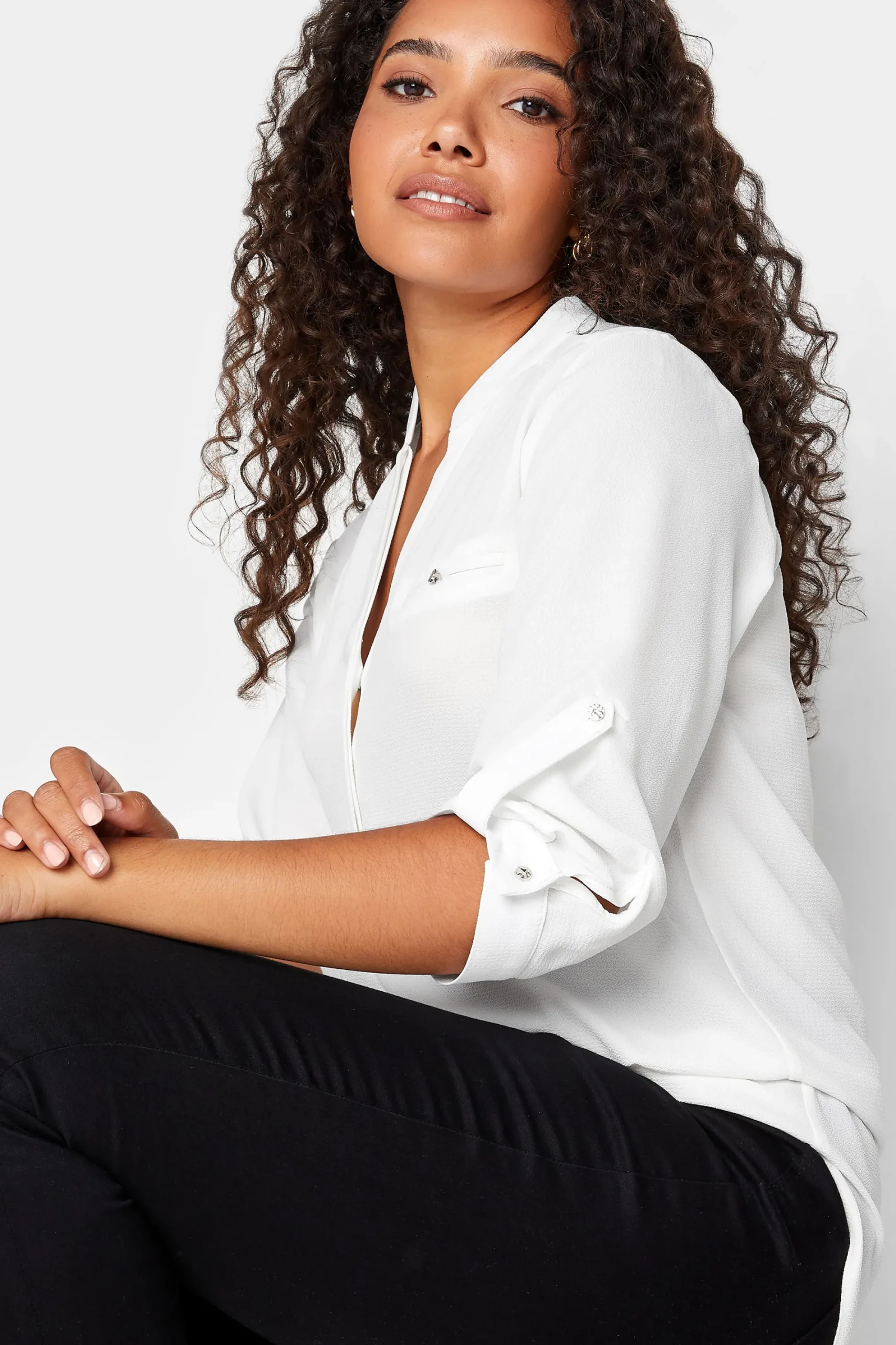 M&Co Womens Ivory White Tab Sleeve Blouse>Women Shirts