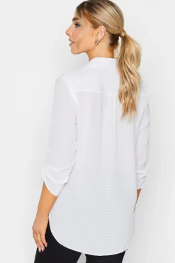 M&Co Womens Ivory White Dobby Check Tab Sleeve Shirt><noscript><img width=