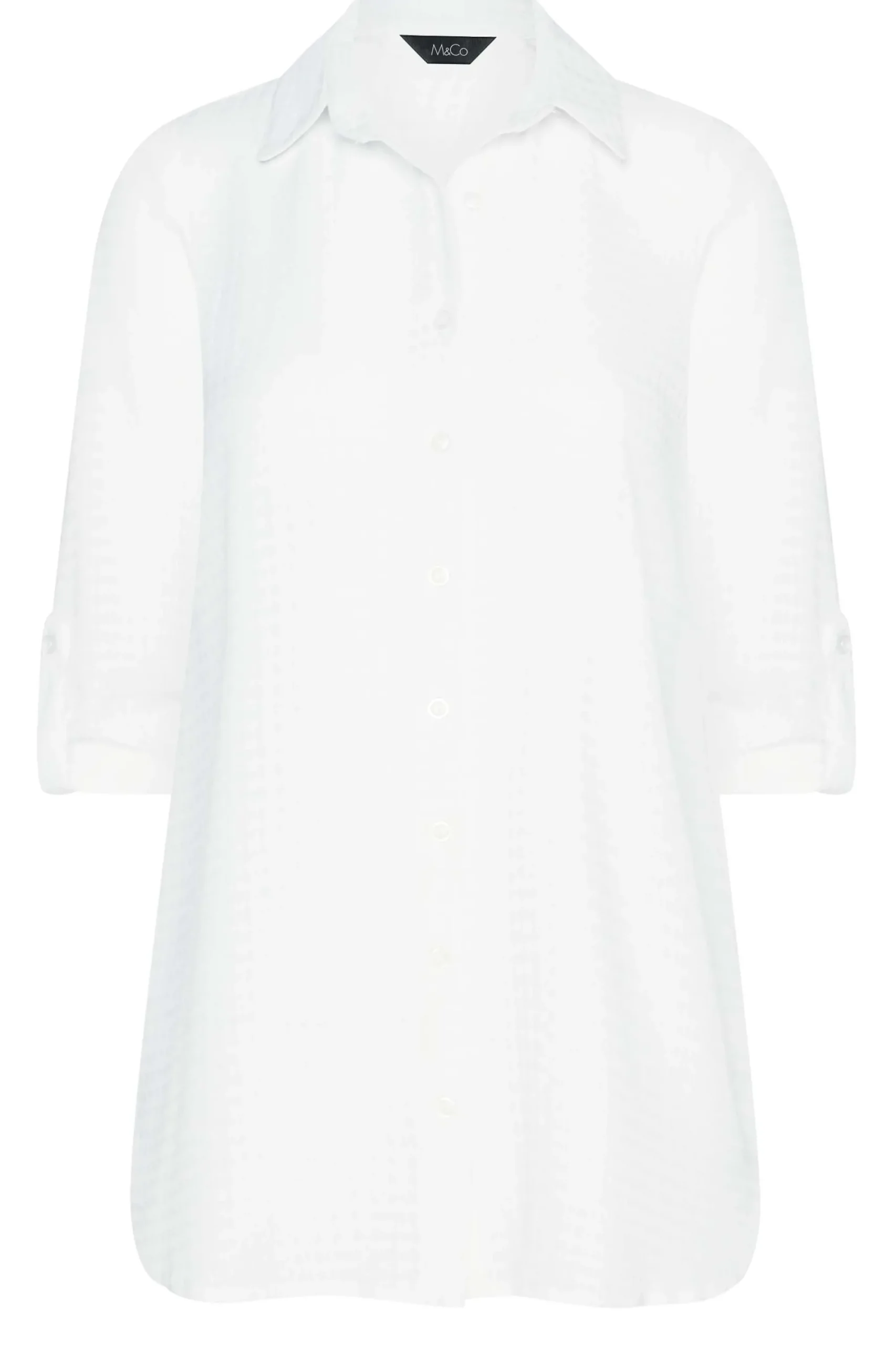 M&Co Womens Ivory White Dobby Check Tab Sleeve Shirt>Women Shirts
