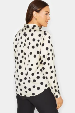 M&Co Womens Ivory White Polka Dot Print Wrap Front Blouse><noscript><img width=