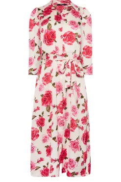 M&Co Womens Ivory White Rose Print Tie Waist Shirt Dress>Women Wedding Guest Dresses