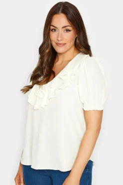 M&Co Womens Ivory White Frill Front Blouse>Women Short Sleeve Tops