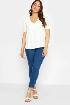 M&Co Womens Ivory White Frill Front Blouse>Women Short Sleeve Tops