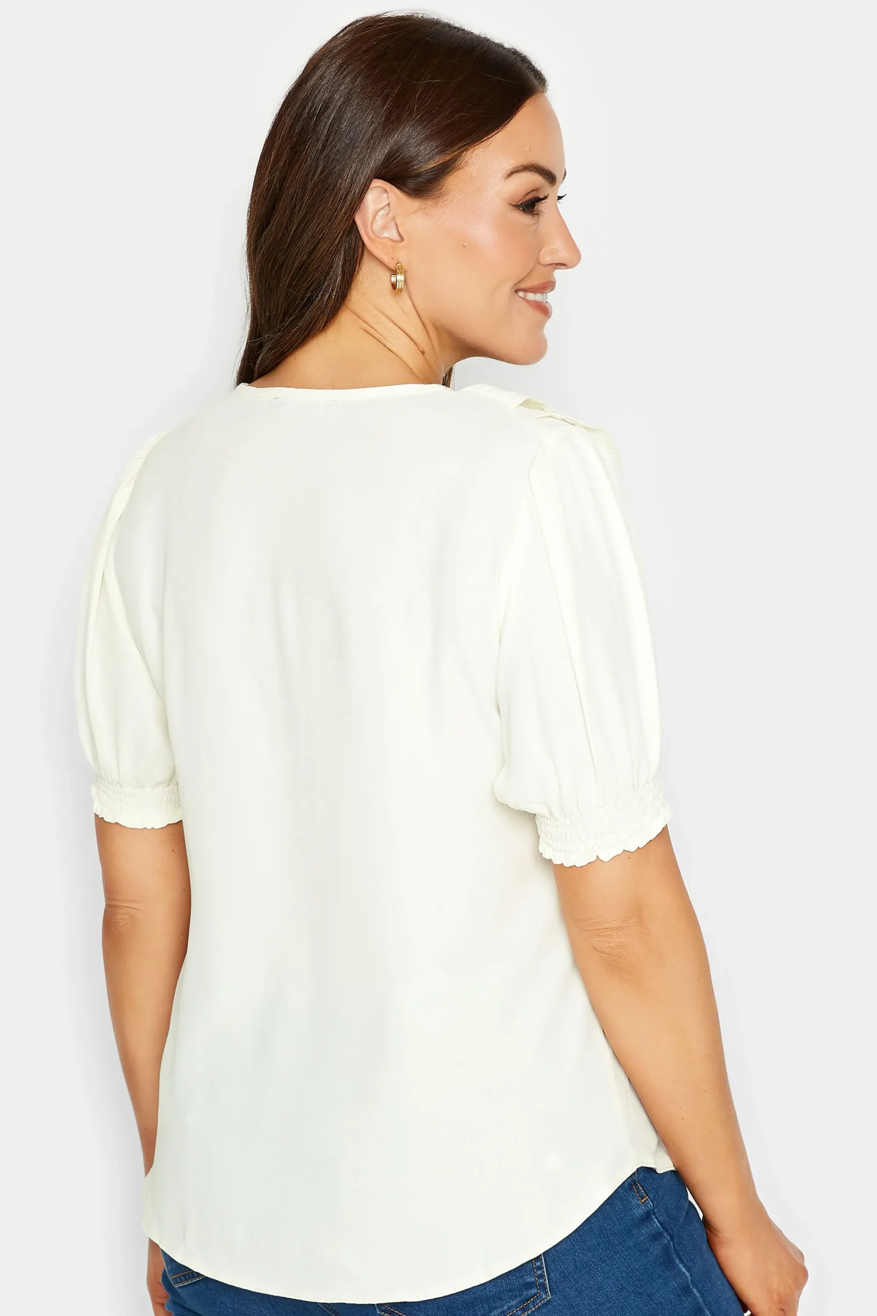 M&Co Womens Ivory White Frill Front Blouse>Women Short Sleeve Tops