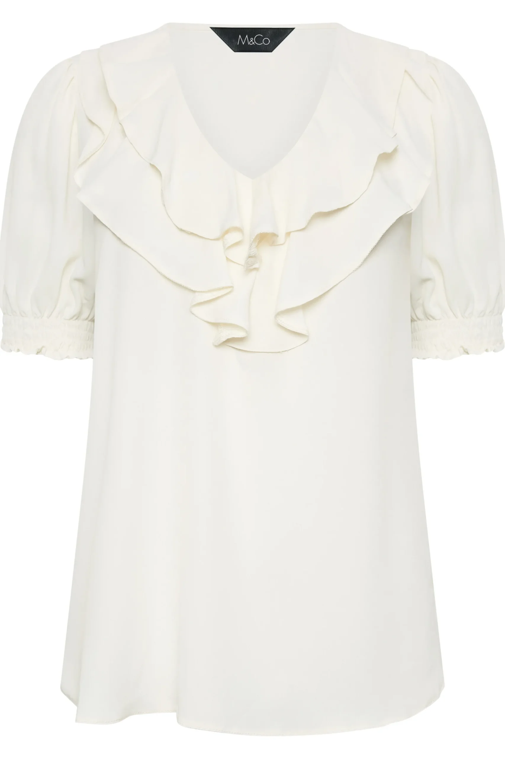 M&Co Womens Ivory White Frill Front Blouse>Women Short Sleeve Tops