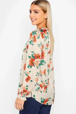 M&Co Womens Ivory White Floral Print Frill Neck Blouse><noscript><img width=