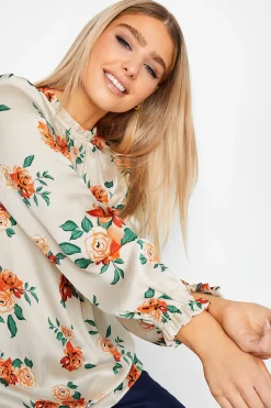 M&Co Womens Ivory White Floral Print Frill Neck Blouse><noscript><img width=