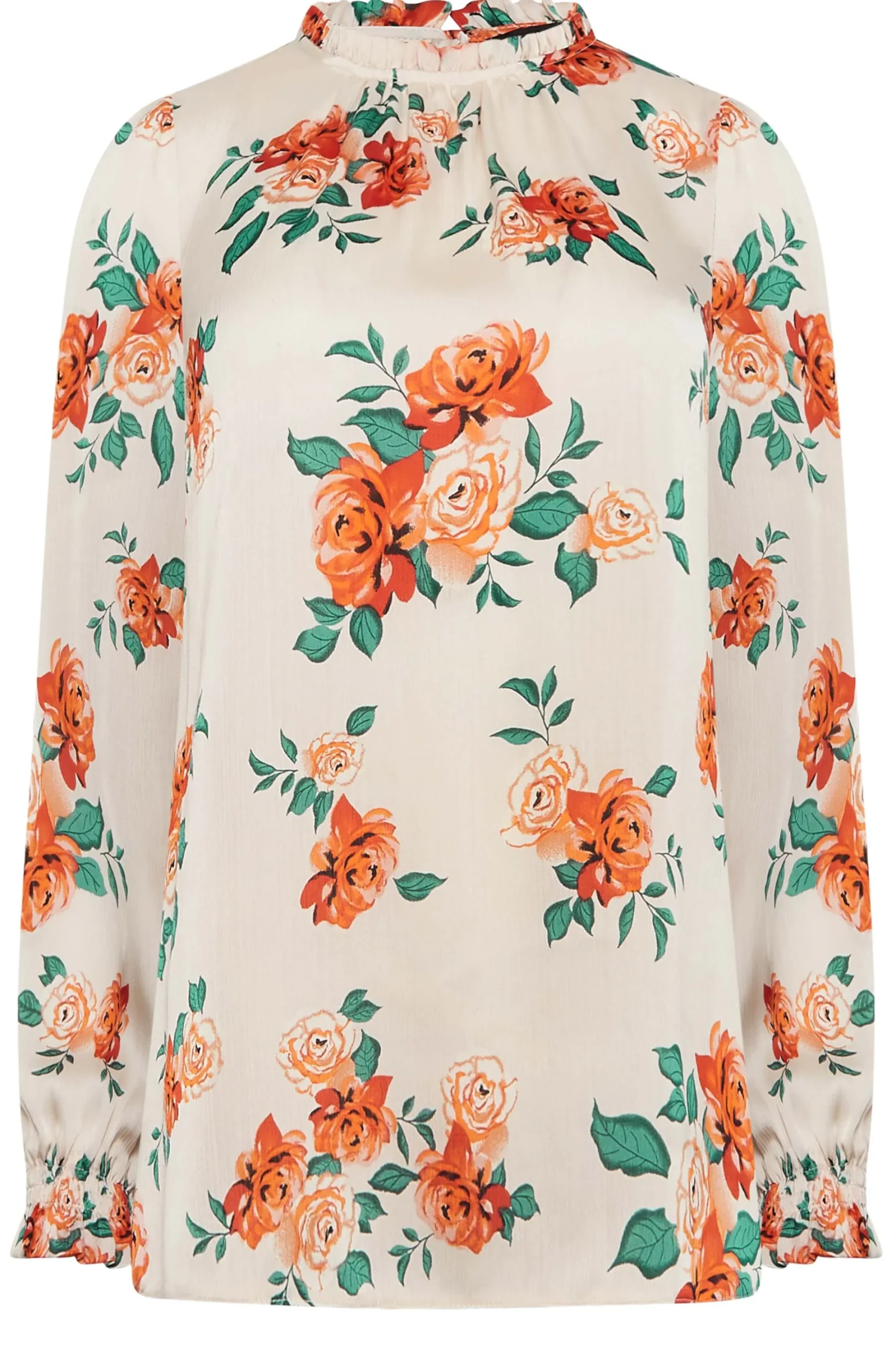 M&Co Womens Ivory White Floral Print Frill Neck Blouse>Women Long Sleeve Tops