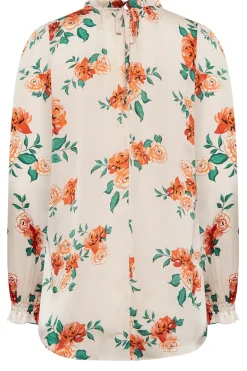 M&Co Womens Ivory White Floral Print Frill Neck Blouse><noscript><img width=