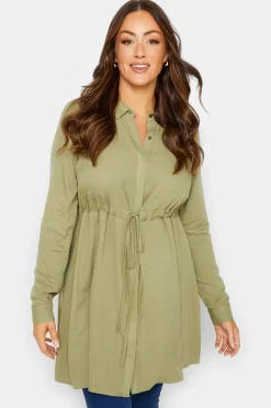 M&Co Womens Khaki Green Tie Waist Tunic Shirt>Women Shirts