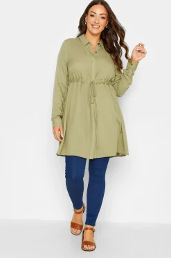 M&Co Womens Khaki Green Tie Waist Tunic Shirt>Women Shirts