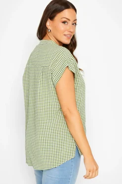 M&Co Womens Khaki Green Gingham Short Sleeve Shirt><noscript><img width=