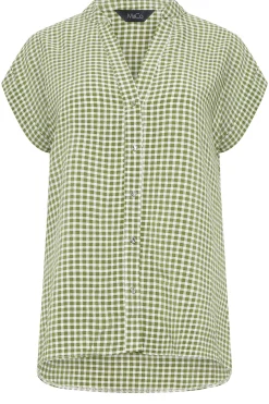 M&Co Womens Khaki Green Gingham Short Sleeve Shirt><noscript><img width=