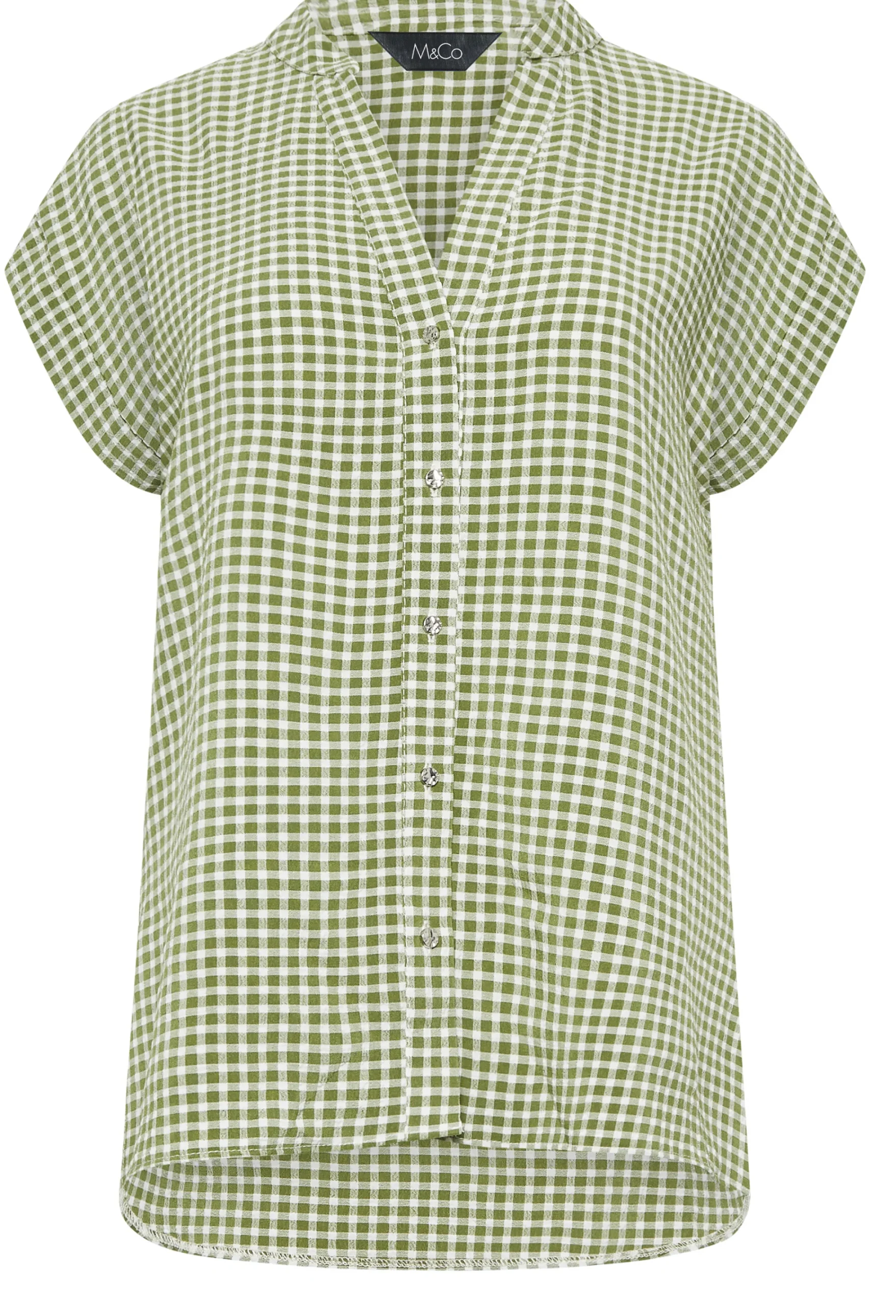 M&Co Womens Khaki Green Gingham Short Sleeve Shirt>Women Short Sleeve Tops