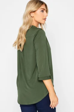 M&Co Womens Khaki Green Half Placket Shirt><noscript><img width=