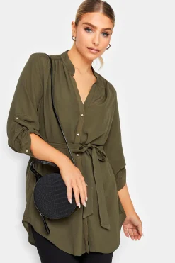 M&Co Womens Khaki Green Tie Waist Blouse>Women Shirts