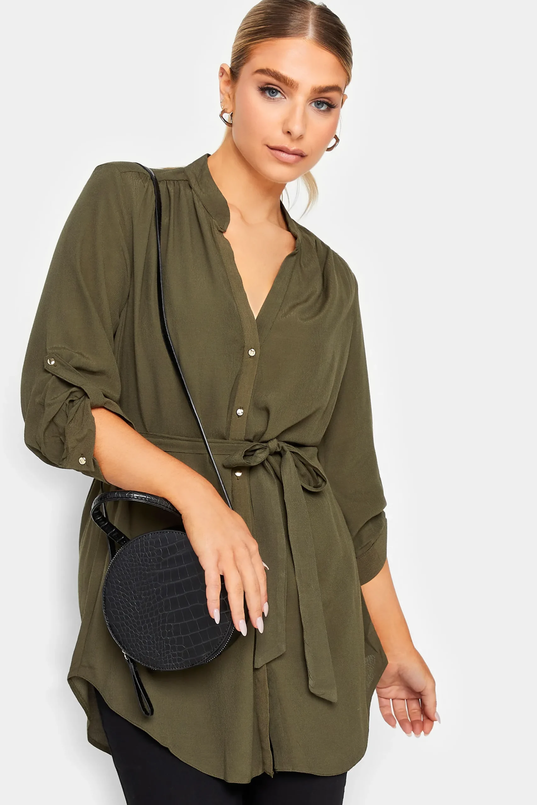 M&Co Womens Khaki Green Tie Waist Blouse>Women Shirts