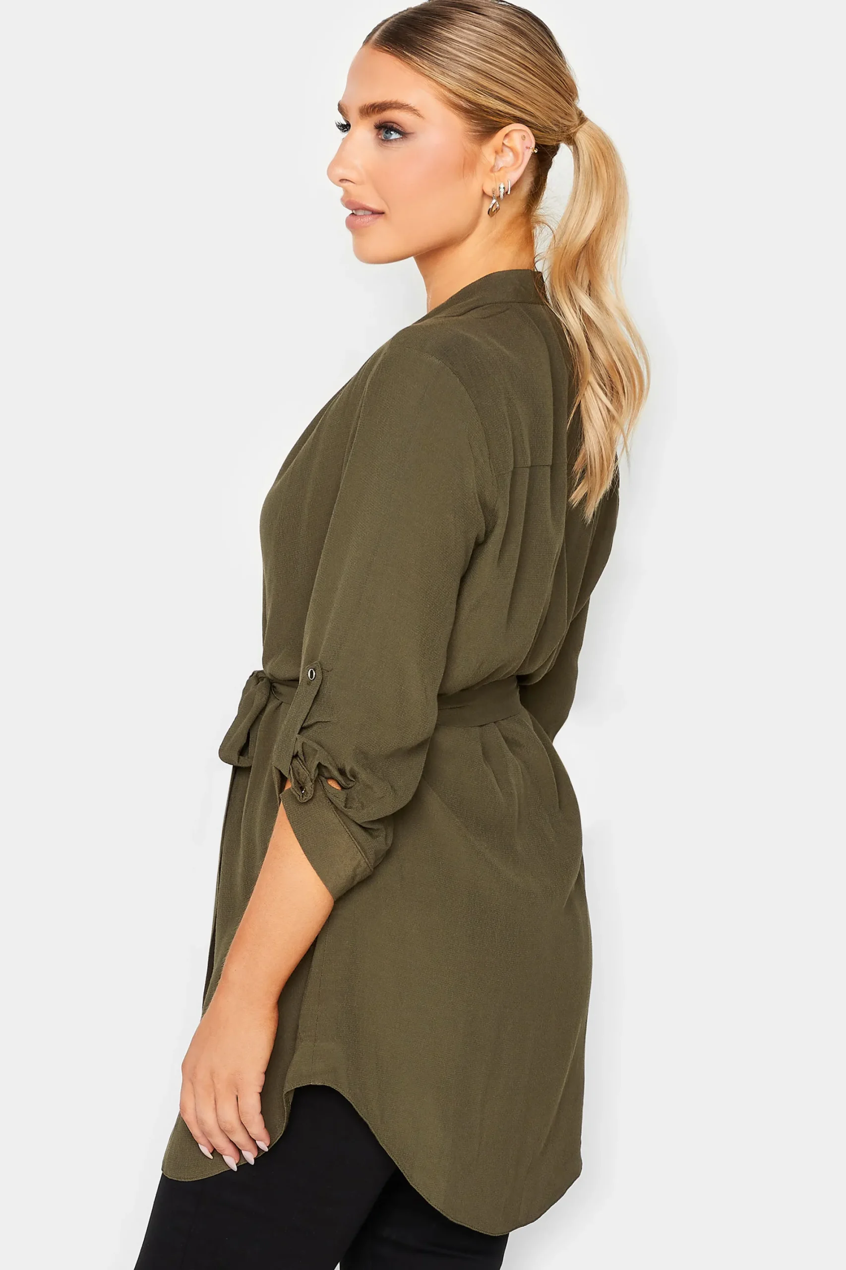 M&Co Womens Khaki Green Tie Waist Blouse>Women Shirts