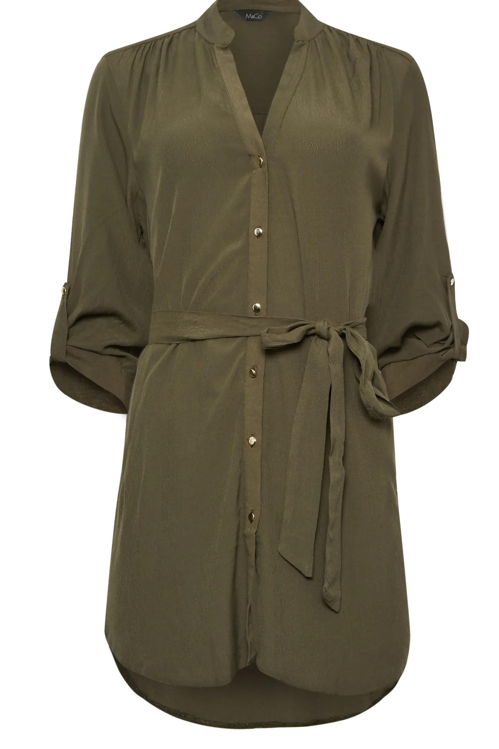 M&Co Womens Khaki Green Tie Waist Blouse>Women Shirts