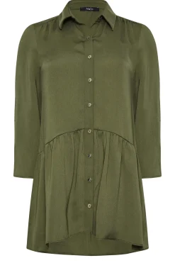 M&Co Womens Khaki Green Frill Hem Shirt><noscript><img width=