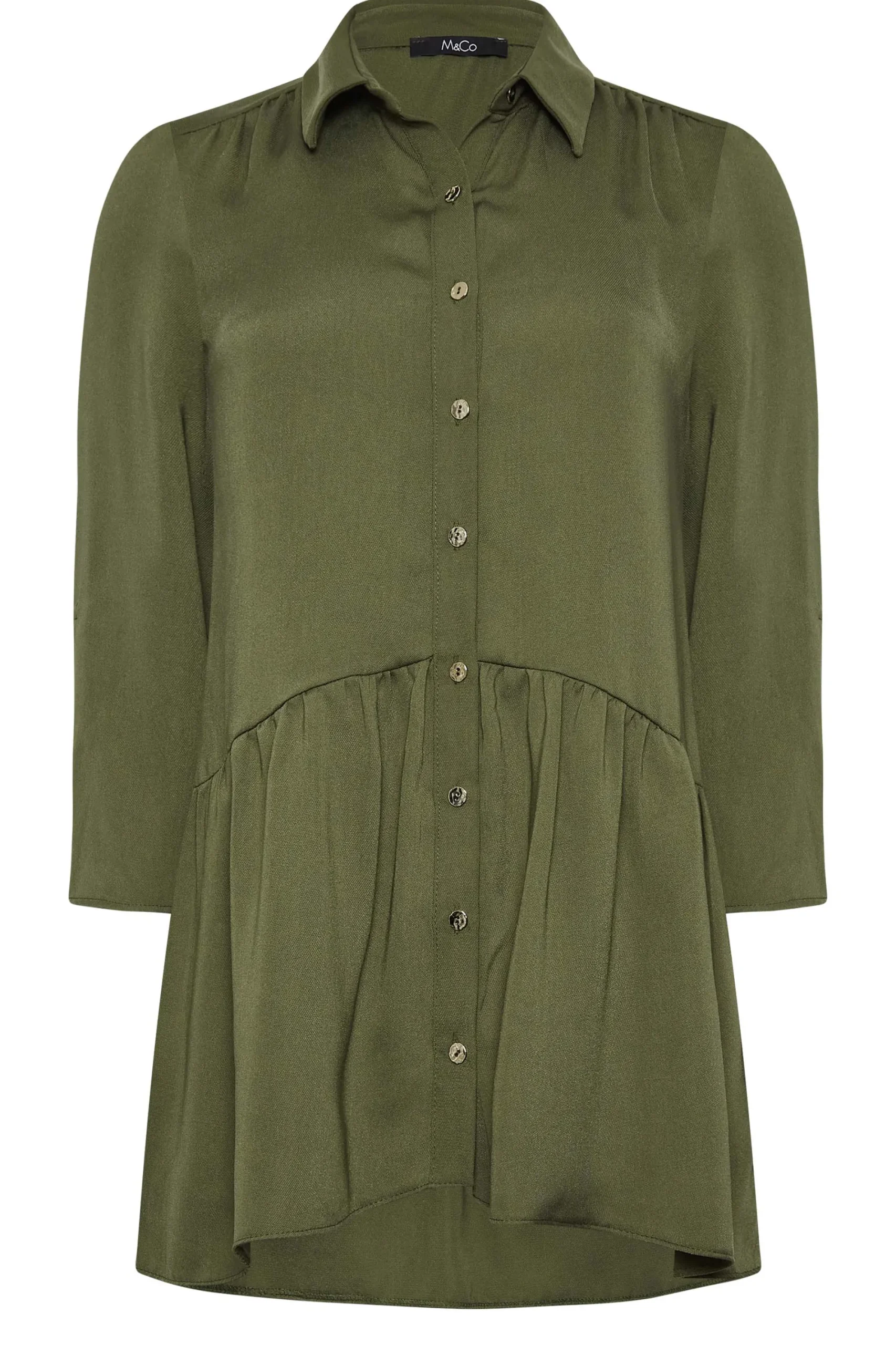 M&Co Womens Khaki Green Frill Hem Shirt>Women Shirts