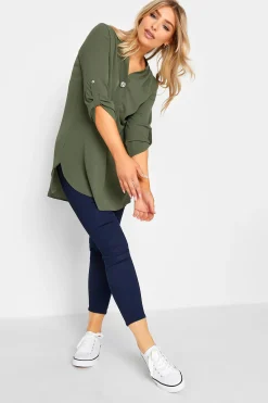 M&Co Womens Khaki Green Statement Button Tab Sleeve Shirt>Women Shirts
