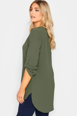 M&Co Womens Khaki Green Statement Button Tab Sleeve Shirt><noscript><img width=