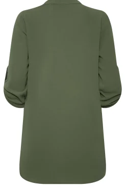 M&Co Womens Khaki Green Statement Button Tab Sleeve Shirt><noscript><img width=