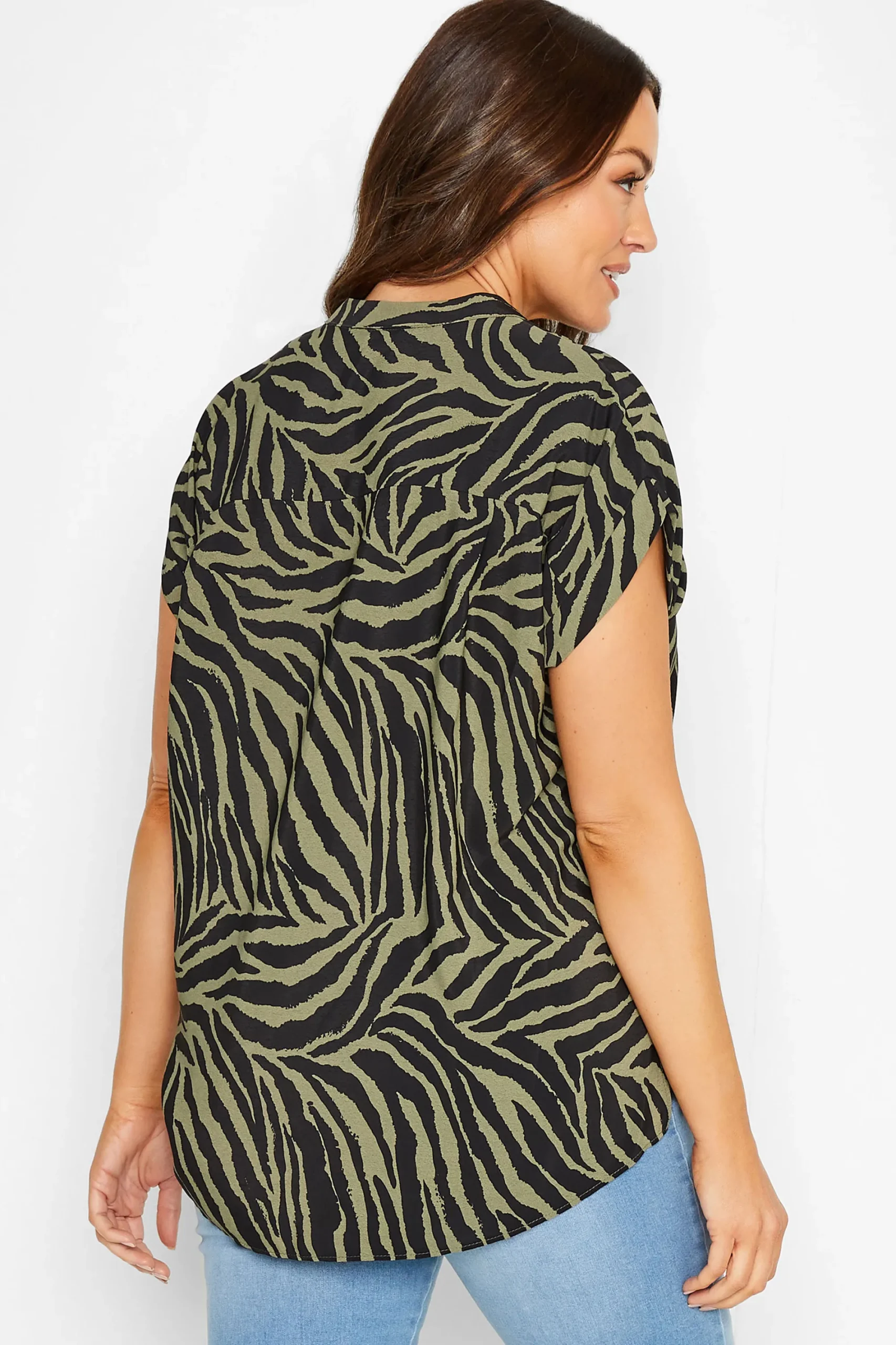 M&Co Womens Khaki Green Zebra Print Shirt>Women Shirts