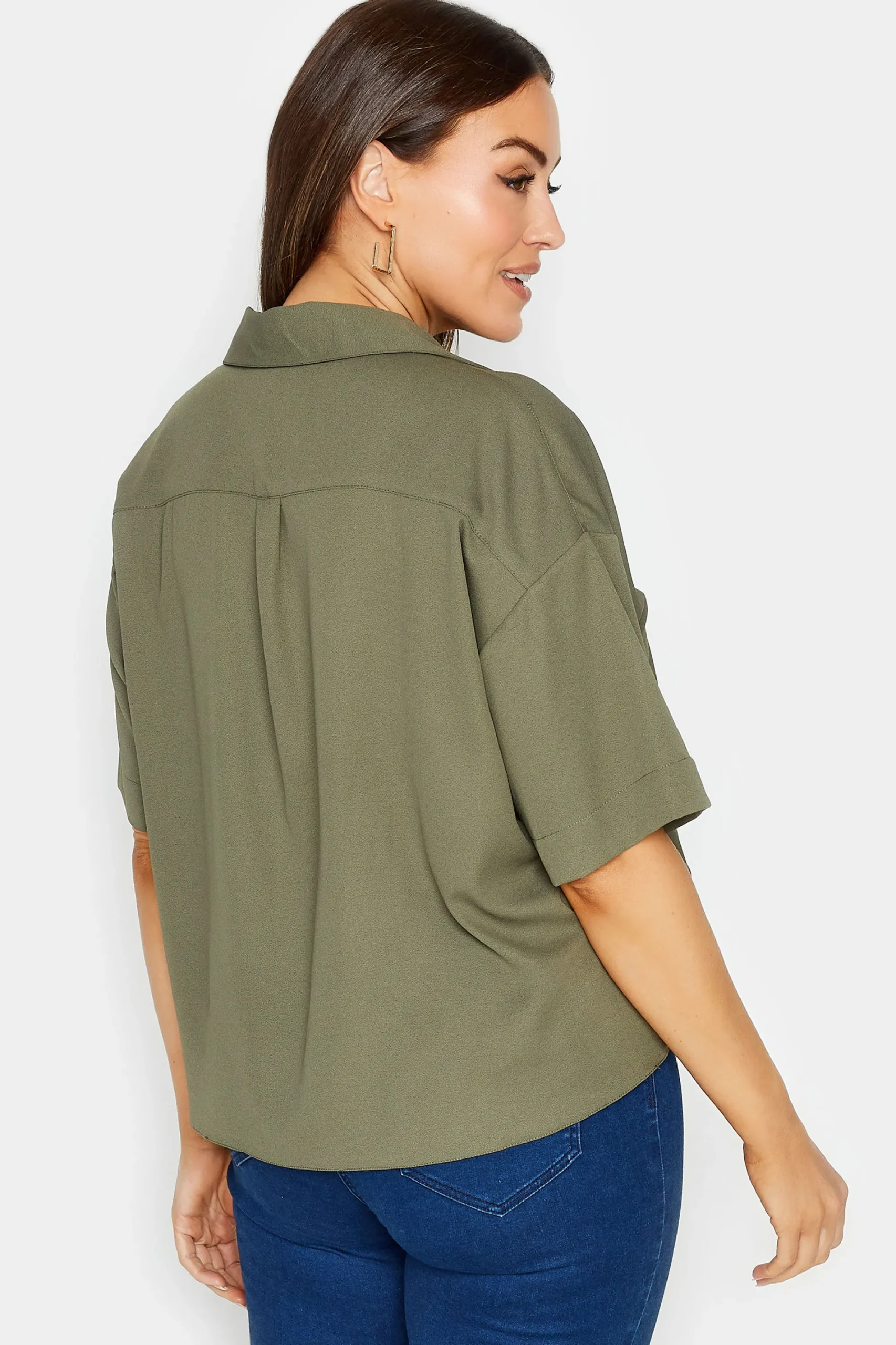 M&Co Womens Khaki Green V-Neck Wrap Blouse>Women Short Sleeve Tops
