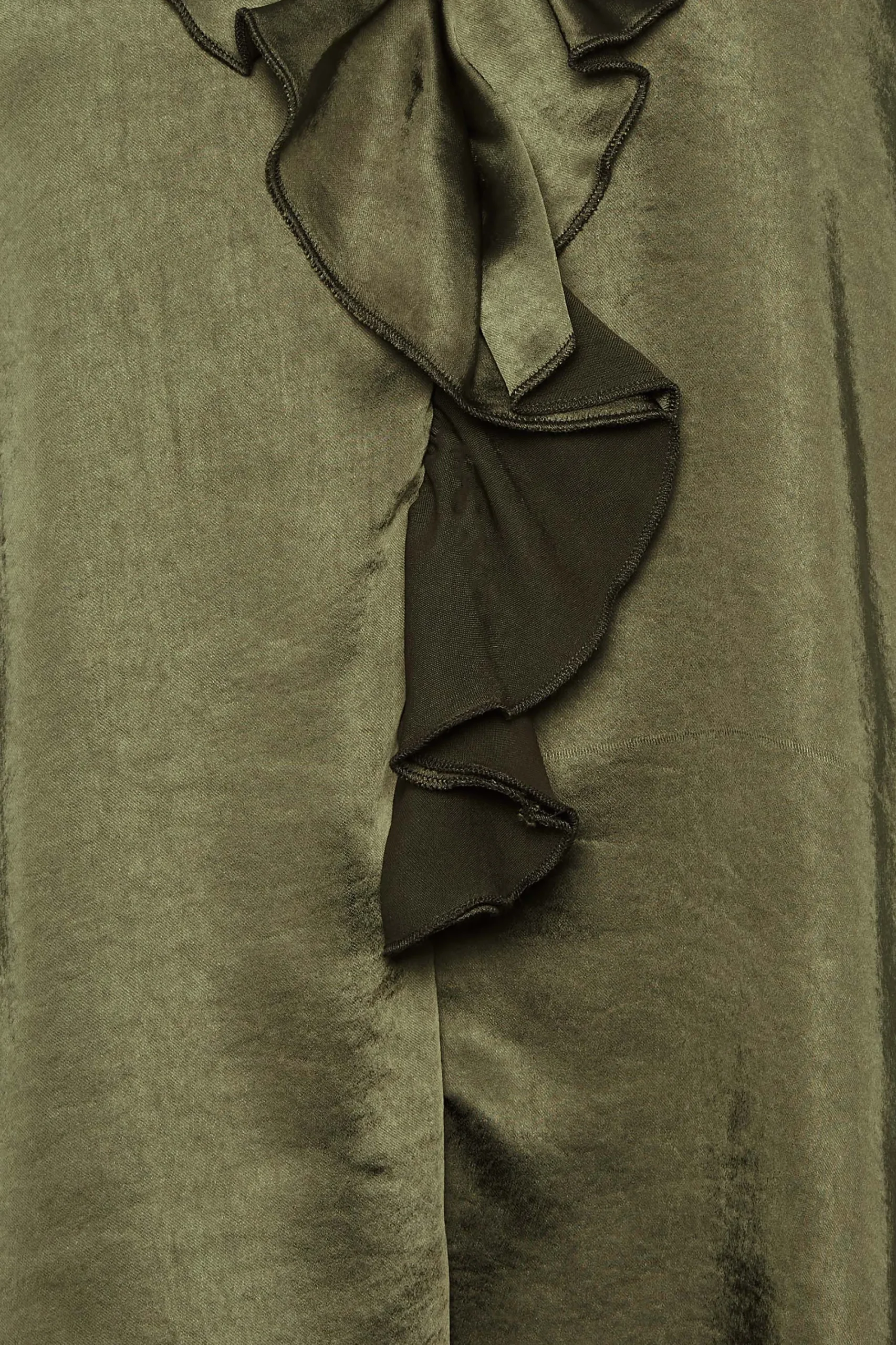 M&Co Womens Khaki Green Frill Satin Blouse>Women Short Sleeve Tops