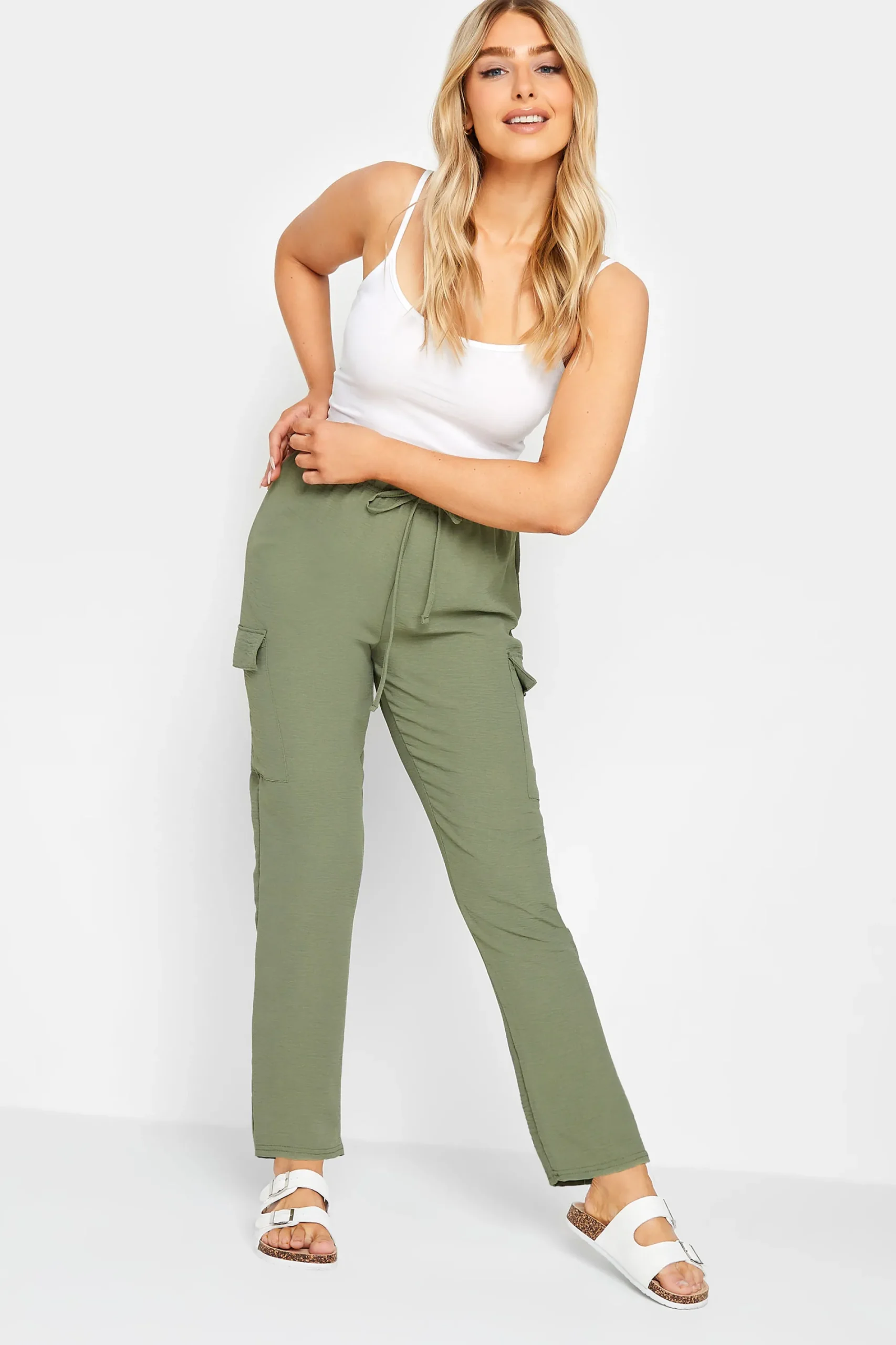 M&Co Womens Khaki Green Cargo Slim Leg Trousers>Women Trousers
