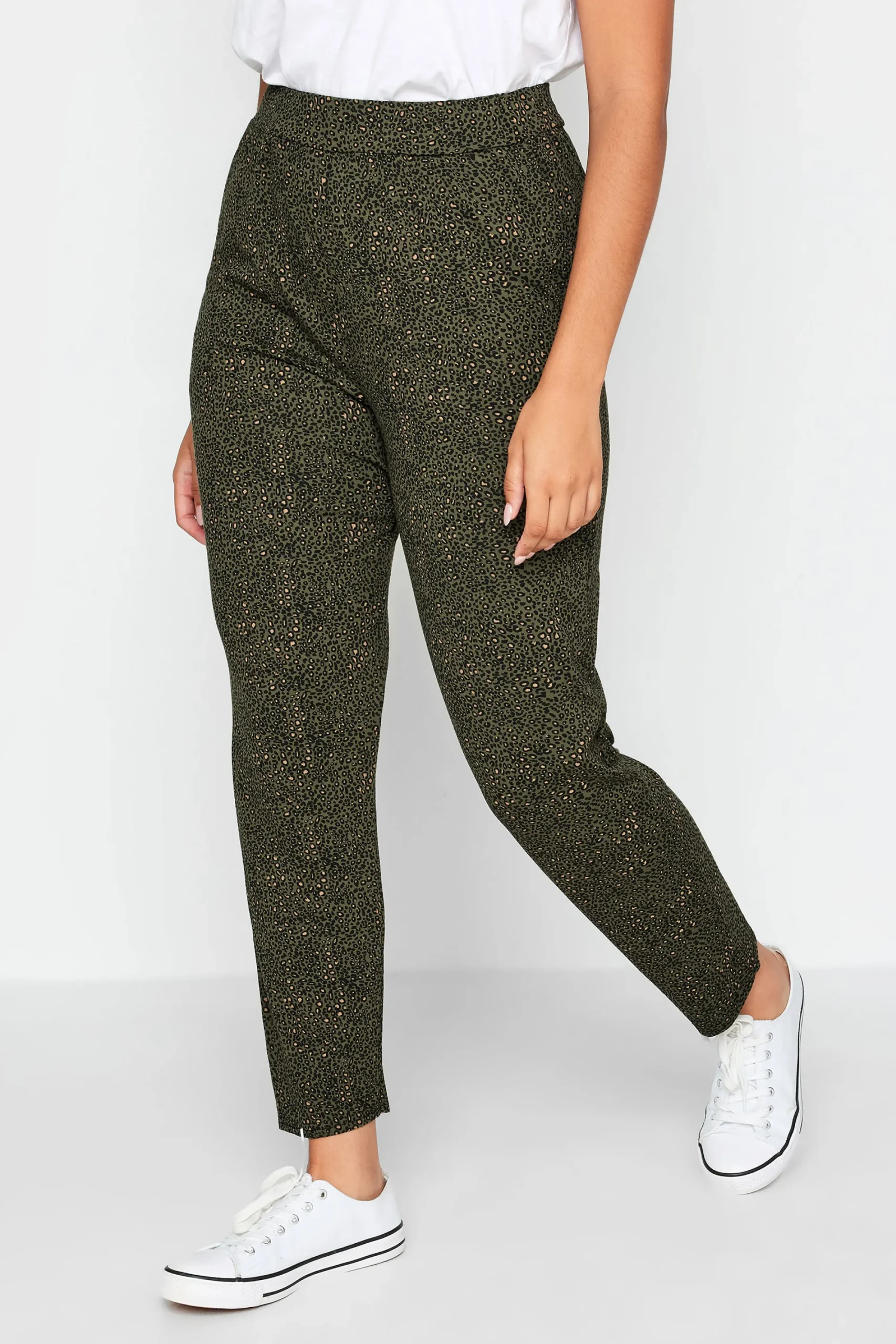 M&Co Womens Khaki Green Animal Print Harem Trousers>Women Trousers