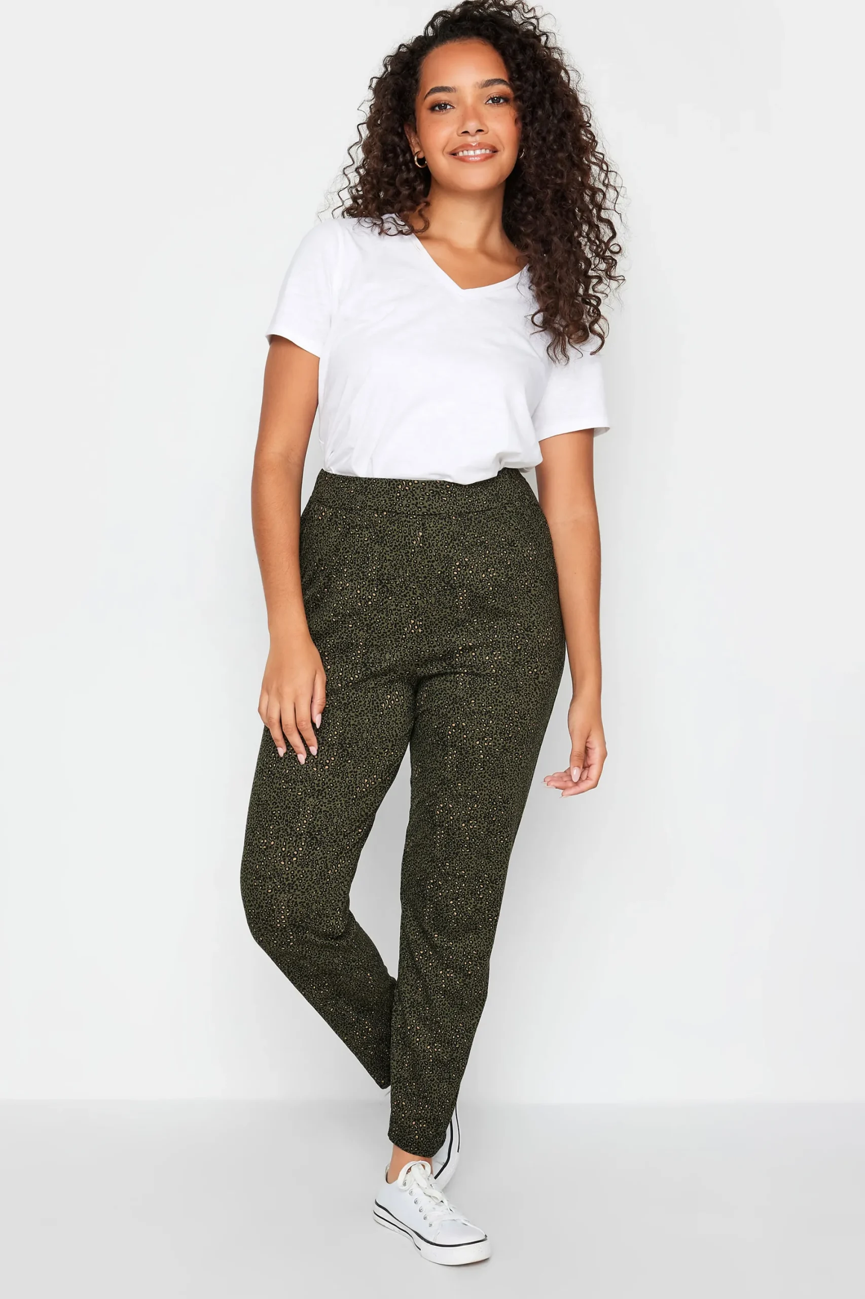 M&Co Womens Khaki Green Animal Print Harem Trousers>Women Trousers