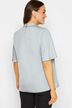 M&Co Womens Light Blue Embellished Neck Keyhole Blouse><noscript><img width=