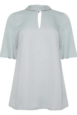 M&Co Womens Light Blue Embellished Neck Keyhole Blouse><noscript><img width=