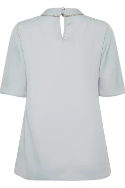 M&Co Womens Light Blue Embellished Neck Keyhole Blouse><noscript><img width=