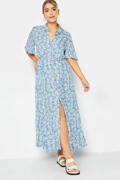M&Co Womens Light Blue Floral Print Maxi Shirt Dress><noscript><img width=