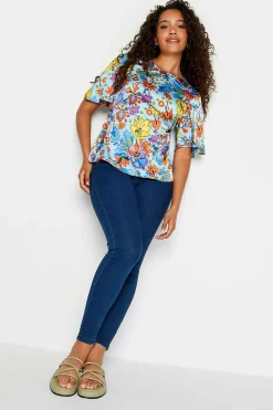 M&Co Womens Light Blue Floral Tie Back Blouse>Women Short Sleeve Tops