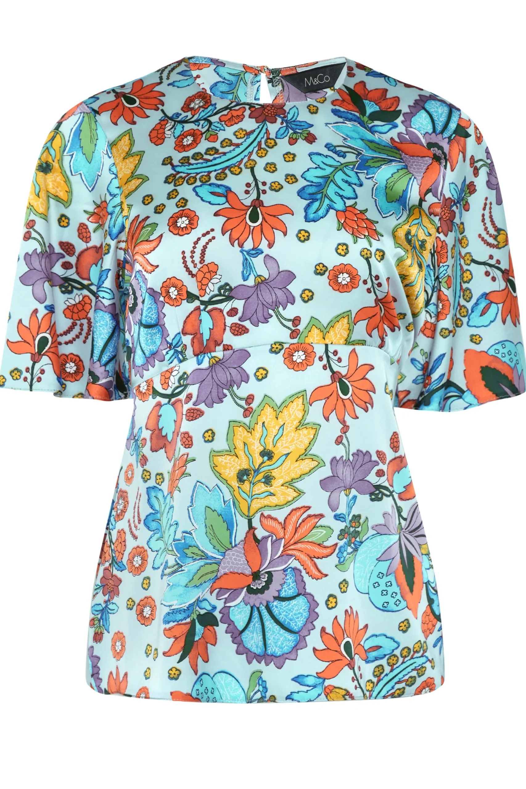M&Co Womens Light Blue Floral Tie Back Blouse>Women Short Sleeve Tops