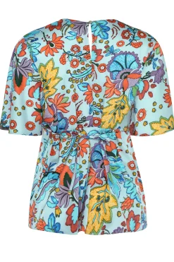 M&Co Womens Light Blue Floral Tie Back Blouse><noscript><img width=