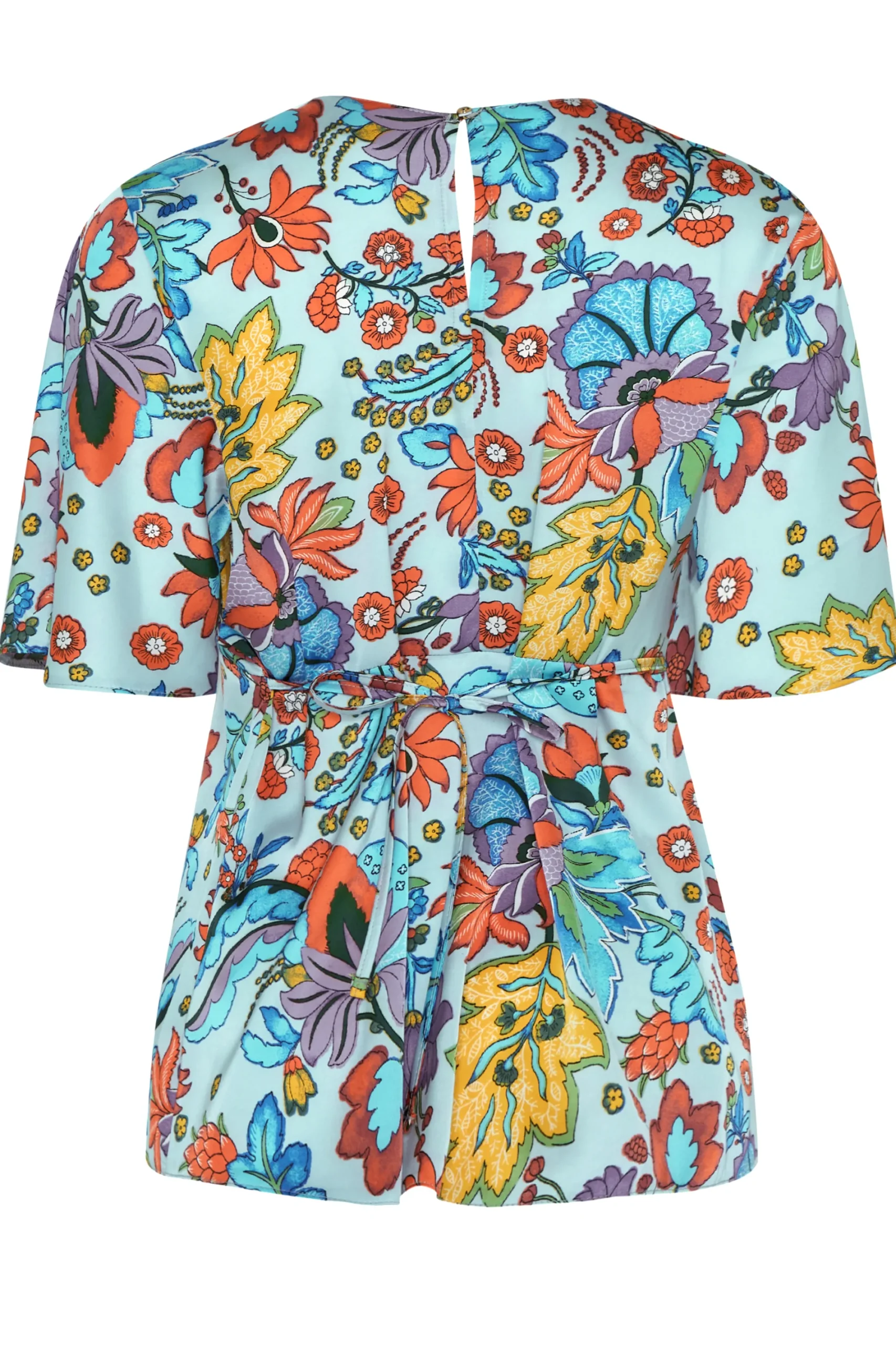 M&Co Womens Light Blue Floral Tie Back Blouse>Women Short Sleeve Tops