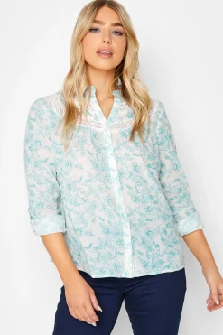 M&Co Womens Light Blue Floral Lace Detail Shirt>Women Shirts