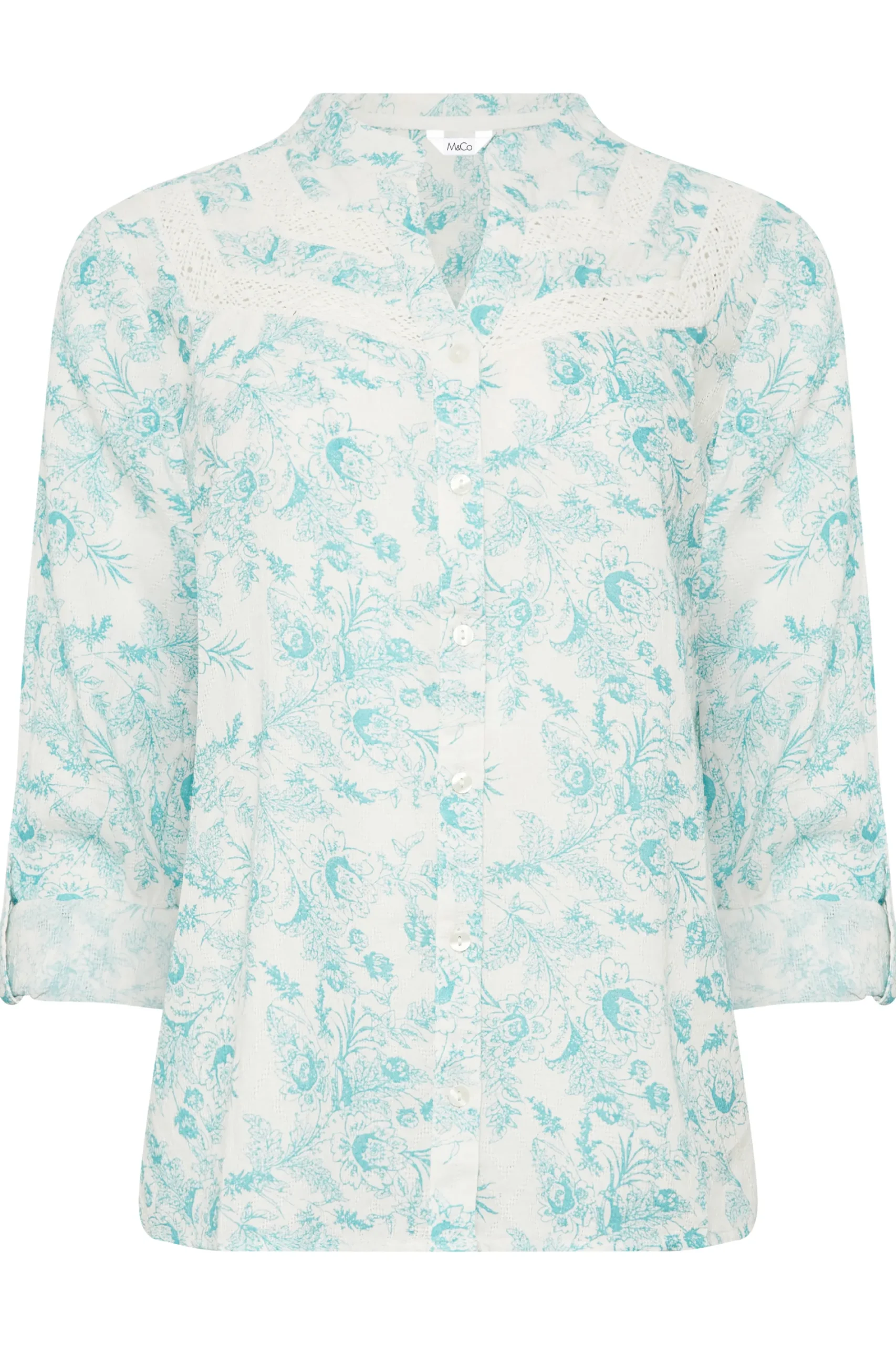 M&Co Womens Light Blue Floral Lace Detail Shirt>Women Shirts